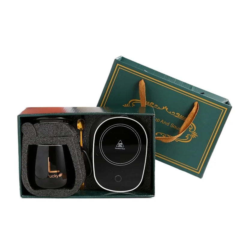 Ceramic Coffee Thermostatic Cup with Spoon and Lid - Portable Gift Box Set