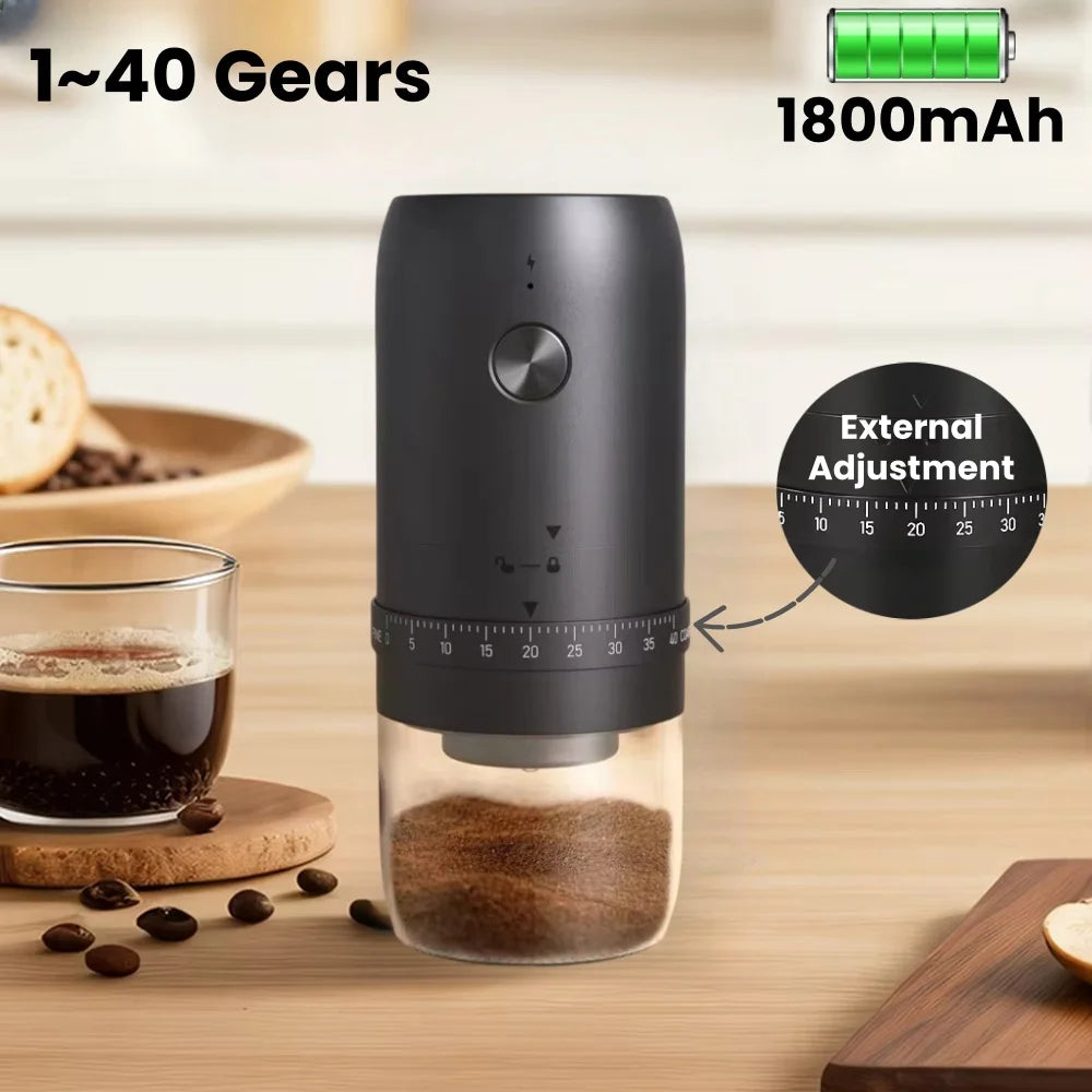 Portable Rechargeable 1800mAh Electric Coffee Grinder – 40 Adjustable Grind Levels