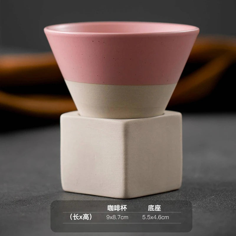 Retro Japanese Triangular Cone Shape Pottery Tea and Coffee Cup