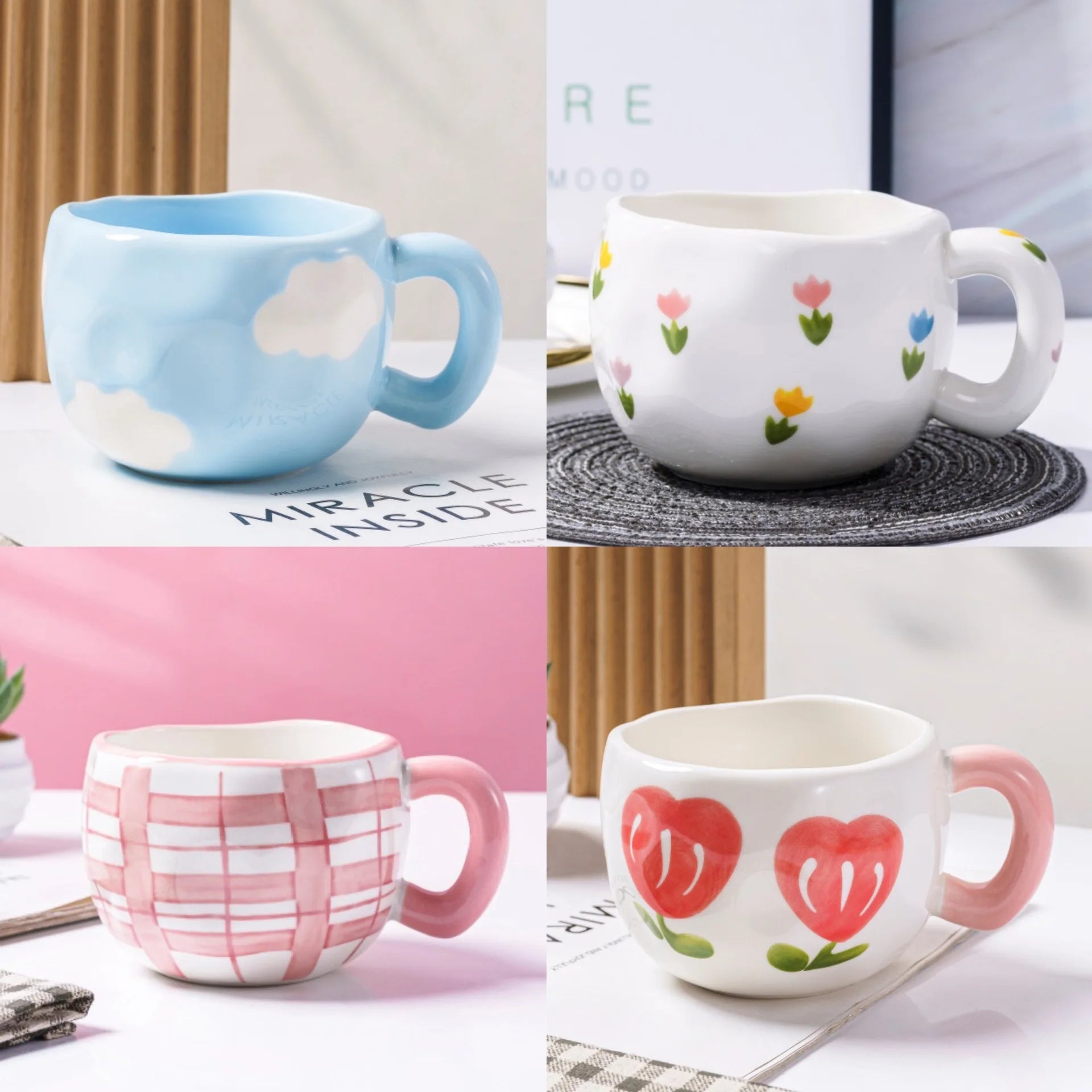 Korean Style 300ML Creative Hand Pinched Irregular Flower Ceramic Coffee Mug 