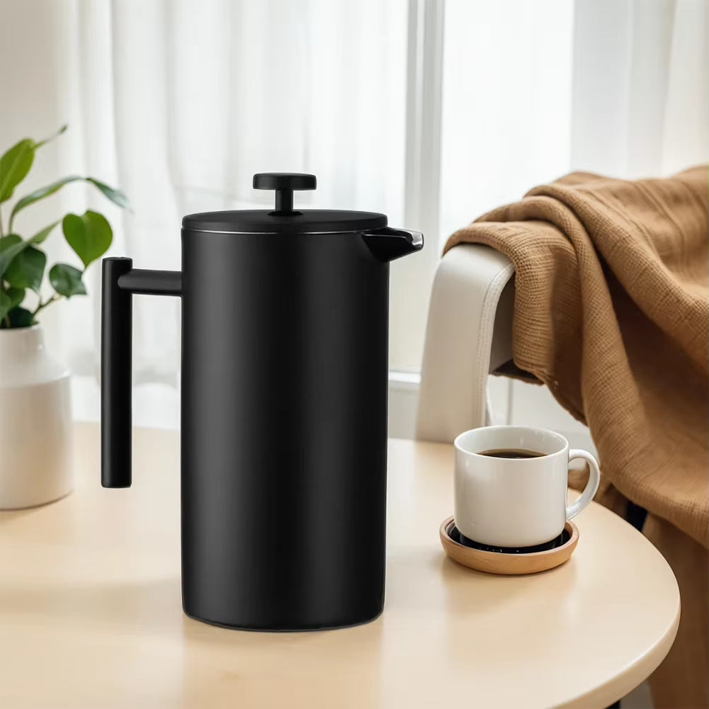 Black French Press Handmade Stainless-Steel Double Walled Insulated 1000Ml Coffee Pot 