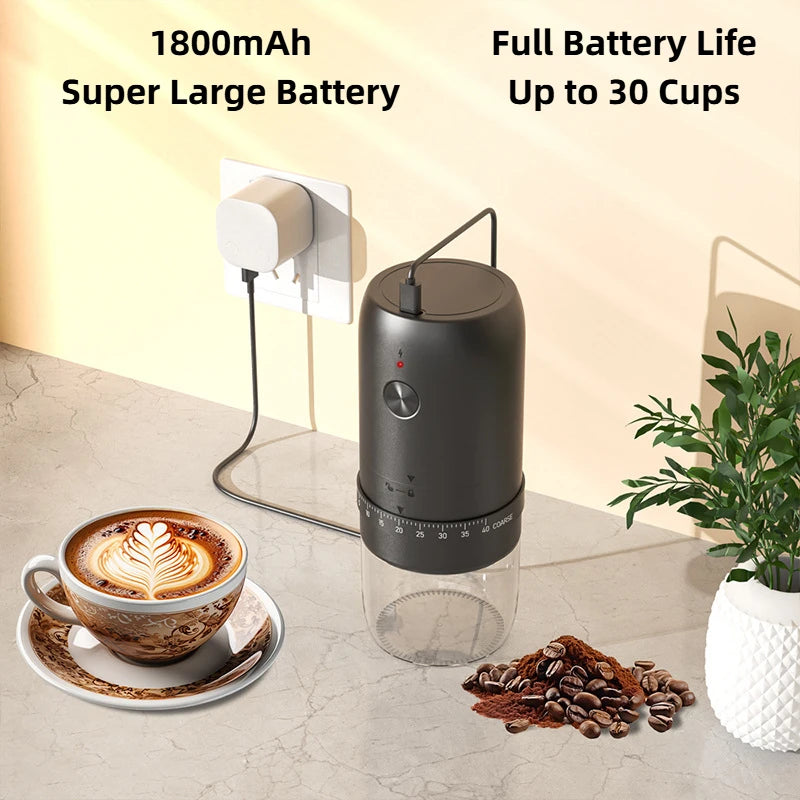 Portable Rechargeable 1800mAh Electric Coffee Grinder – 40 Adjustable Grind Levels