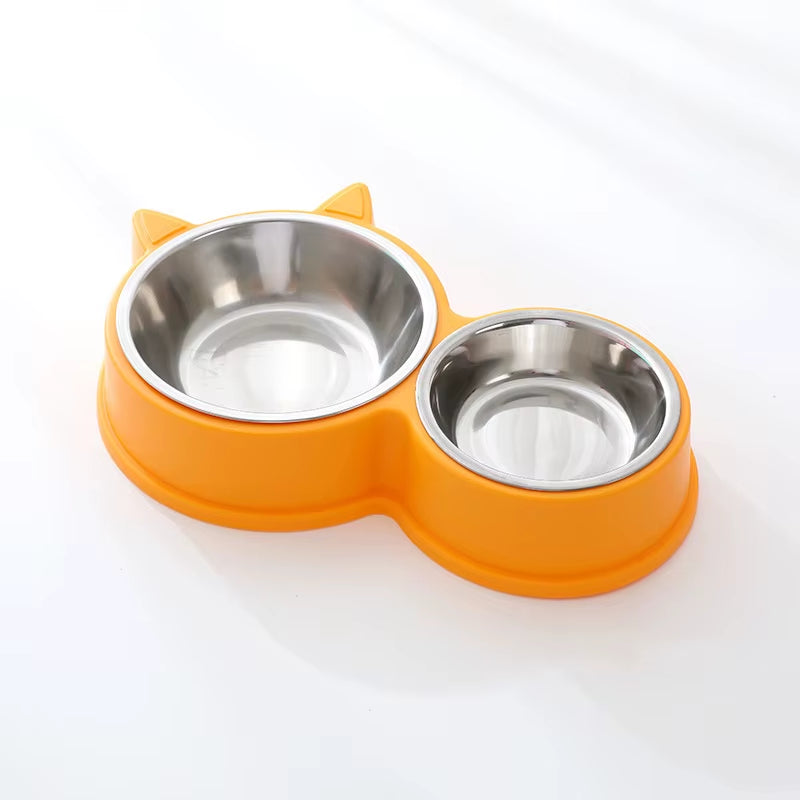 Stainless Steel Two Bowl Dog and Cat Feed and Drink 