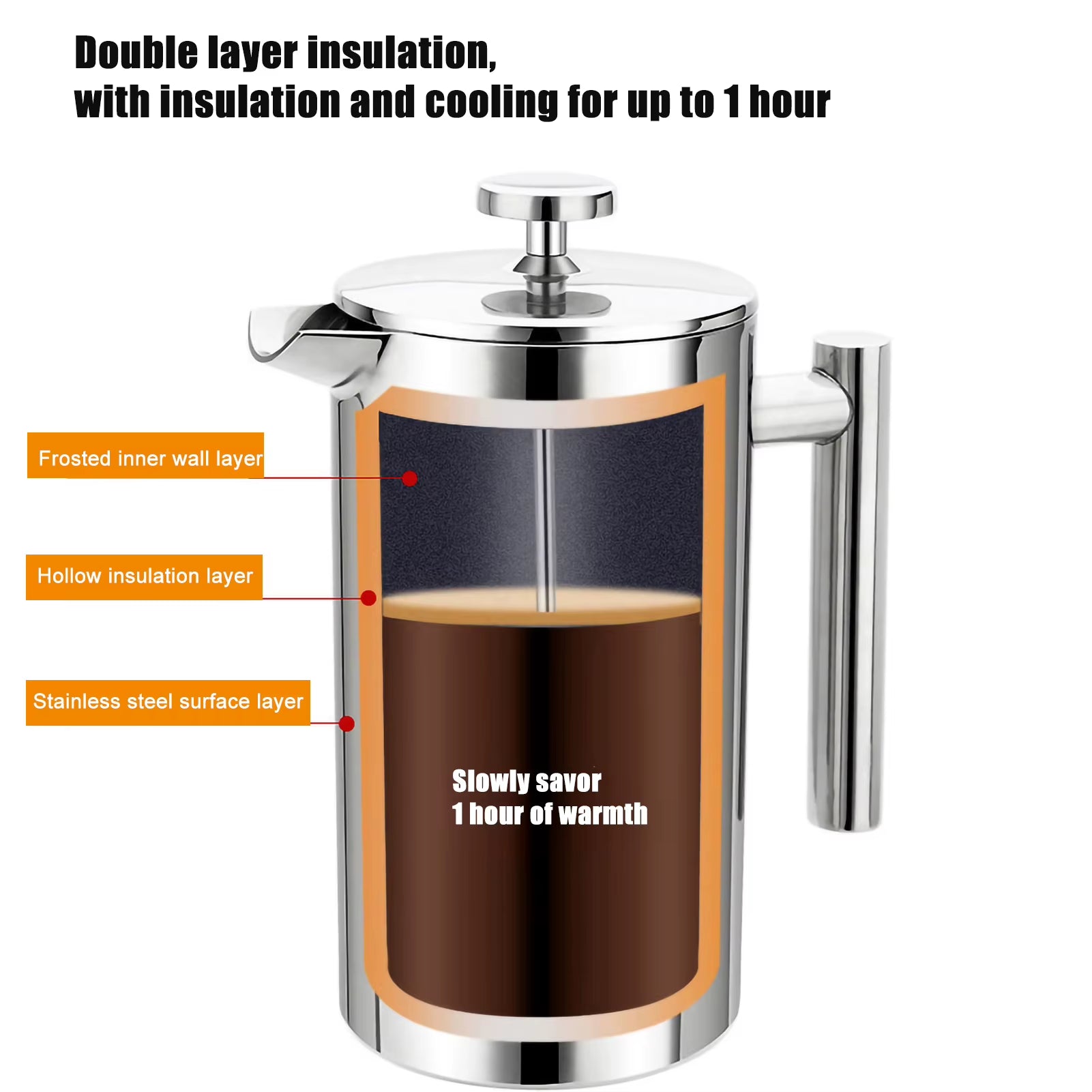 Stainless Steel Double Walled Insulated French Press Coffee Maker
