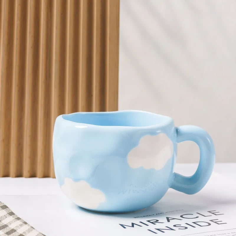 Korean Style 300ML Creative Hand Pinched Irregular Flower Ceramic Coffee Mug 