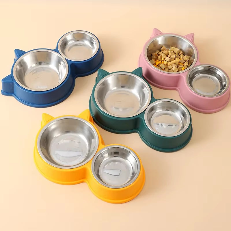 Stainless Steel Two Bowl Dog and Cat Feed and Drink 