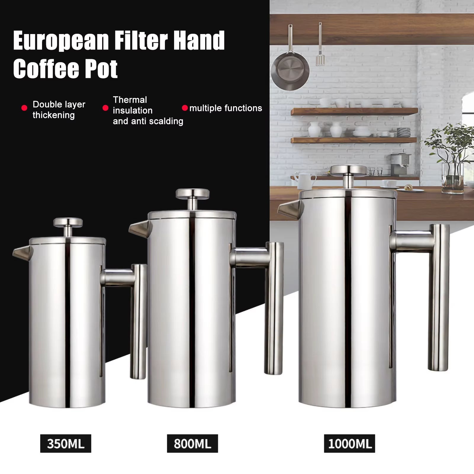 Stainless Steel Double Walled Insulated French Press Coffee Maker