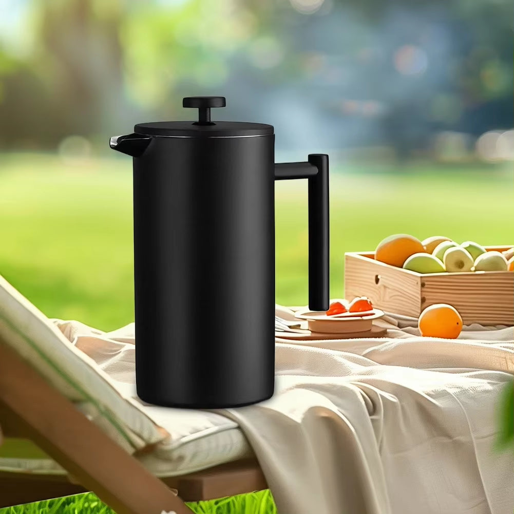 Black French Press Handmade Stainless-Steel Double Walled Insulated 1000Ml Coffee Pot 