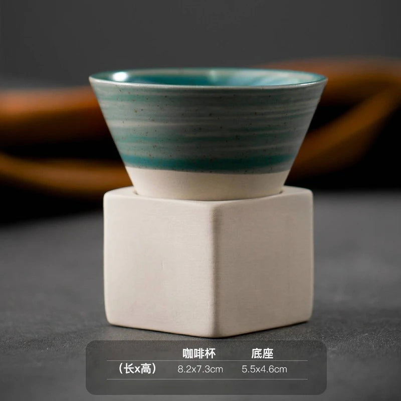 Retro Japanese Triangular Cone Shape Pottery Tea and Coffee Cup