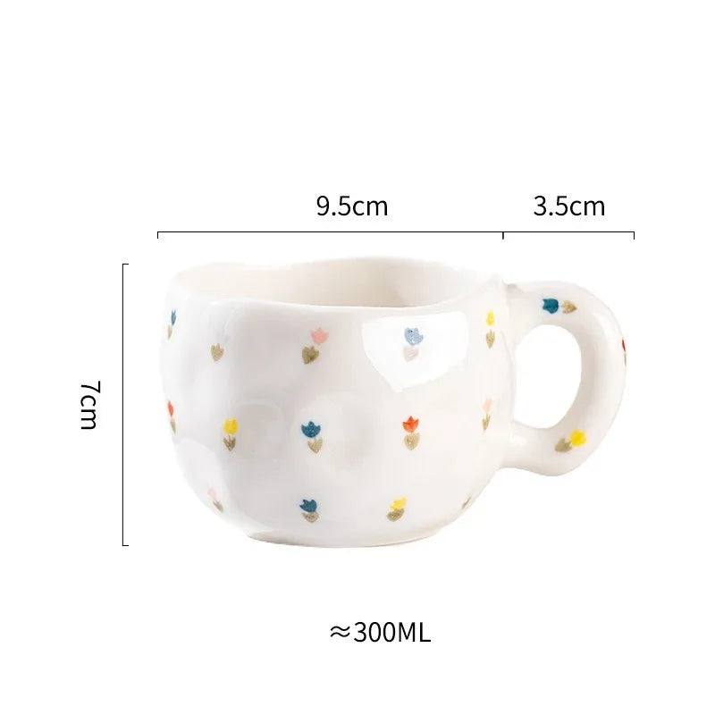 Korean Style 300ML Creative Hand Pinched Irregular Flower Ceramic Coffee Mug 
