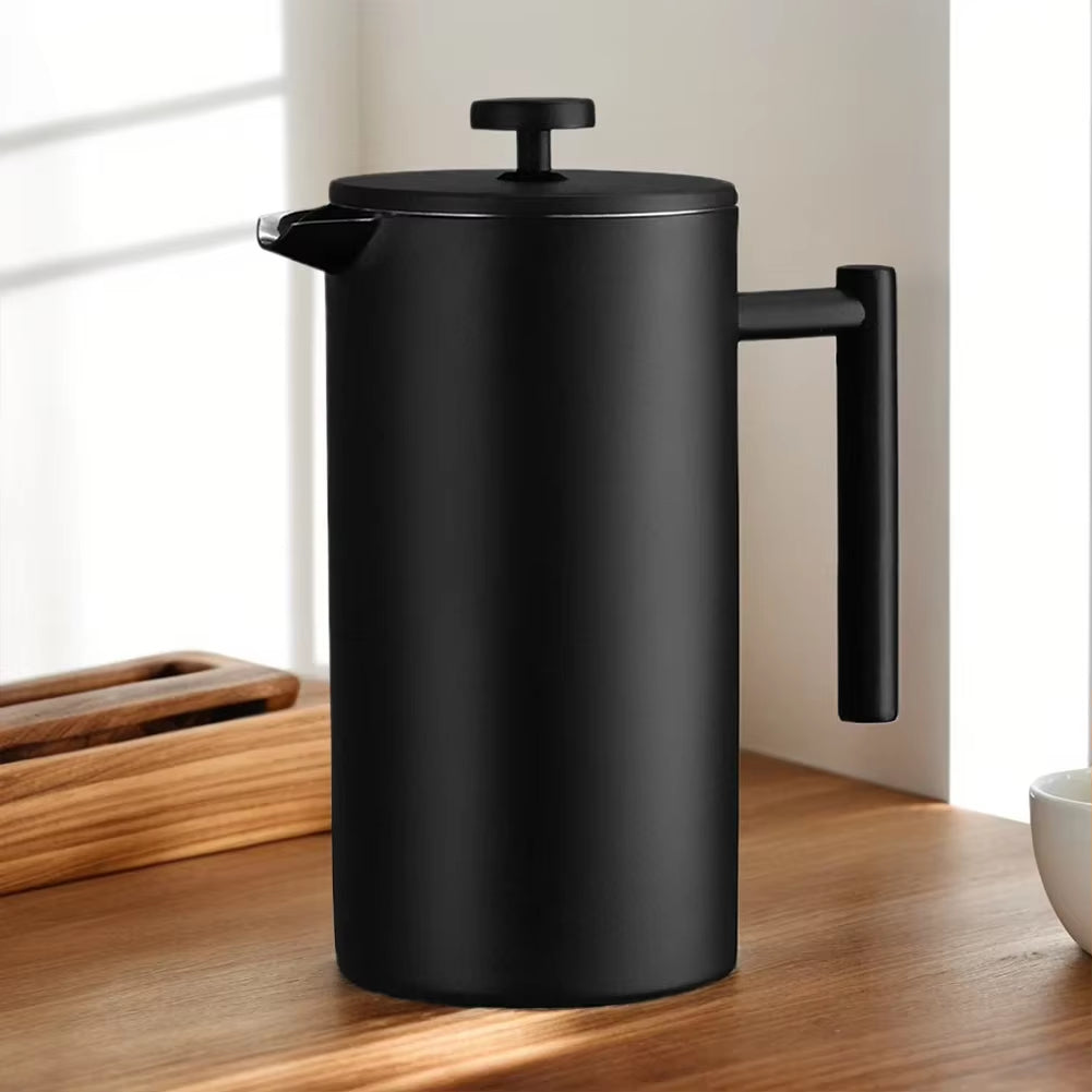 Black French Press Handmade Stainless-Steel Double Walled Insulated 1000Ml Coffee Pot 