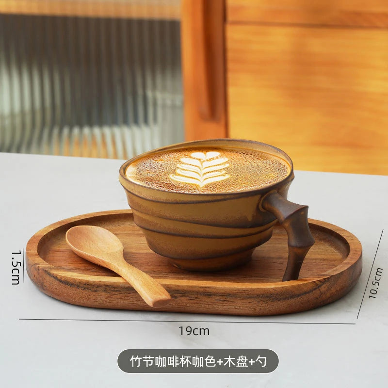 High End Vintage Bamboo Ceramic Coffee Mug