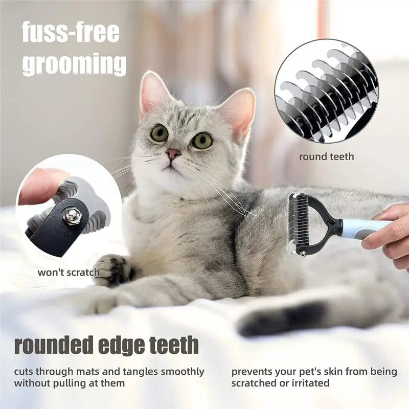 Pets Stainless Steel Grooming Brush Two-Sided Shedding and Dematting Undercoat Rake Comb 