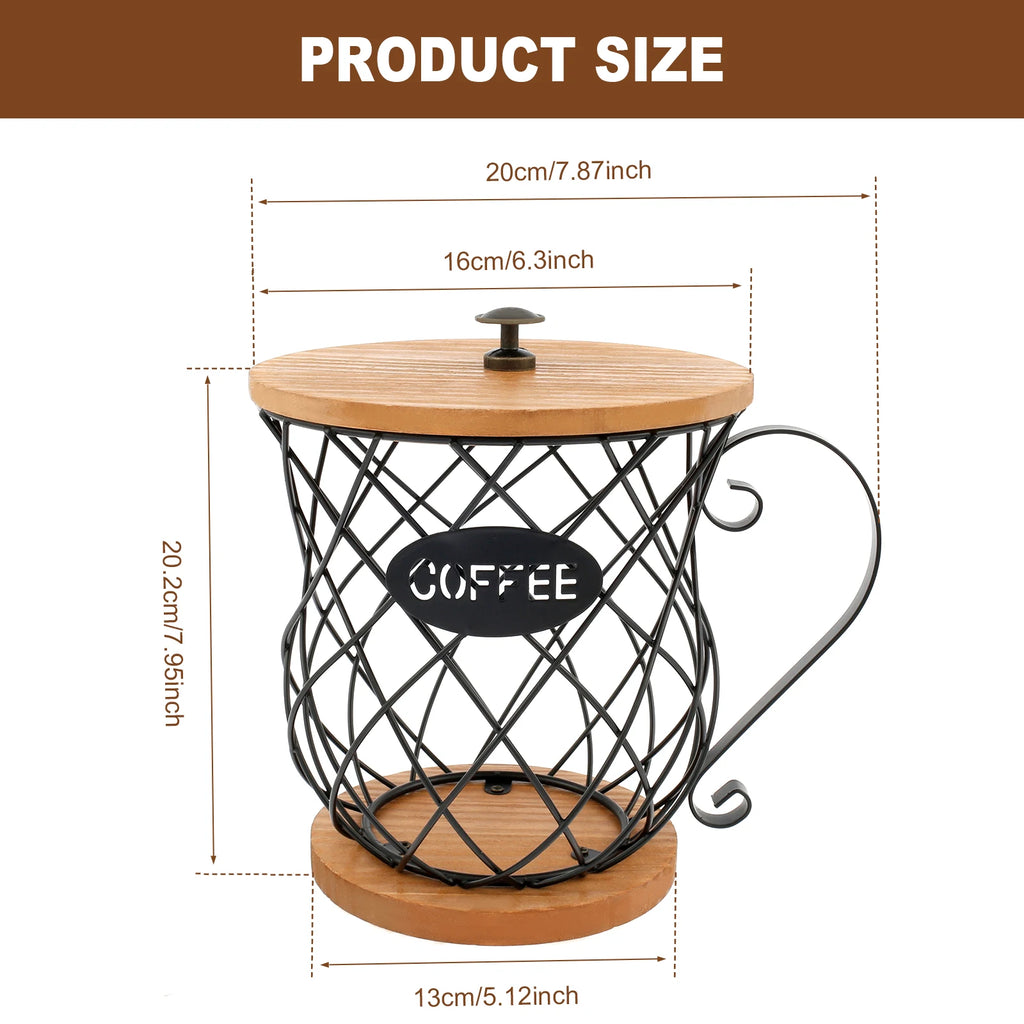 Stylish Cup Style Iron Coffee Pod Holder with Lid