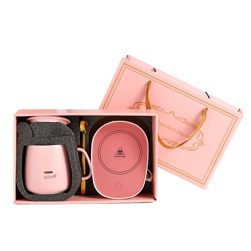 Ceramic Coffee Thermostatic Cup with Spoon and Lid - Portable Gift Box Set 