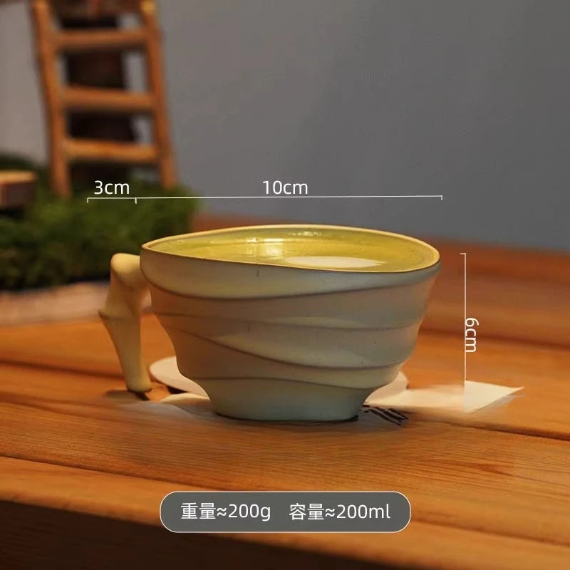 High End Vintage Bamboo Ceramic Coffee Mug