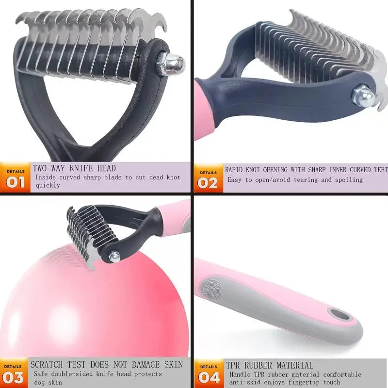 Pets Stainless Steel Grooming Brush Two-Sided Shedding and Dematting Undercoat Rake Comb 