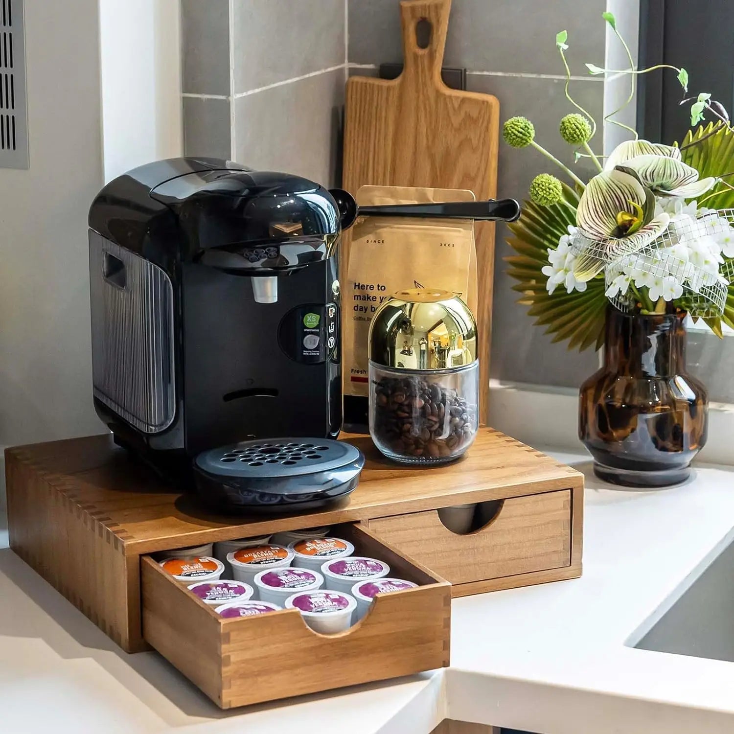 Quality Wooden Storage Drawers for Coffee Pods Holder -Can also Double as a Coffee Station