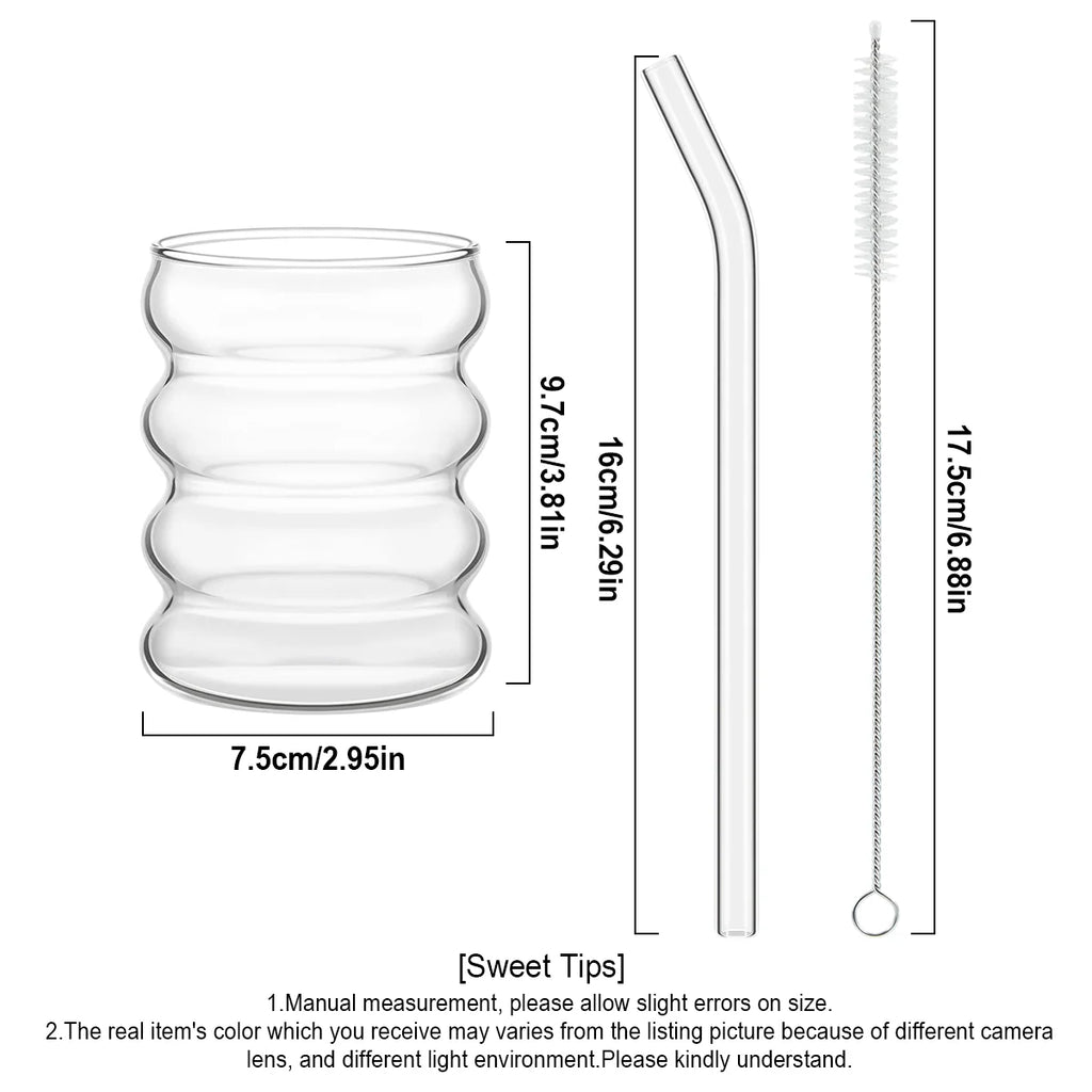 2Pcs Creative Glasses with Lids and Straw Cleaning Brush