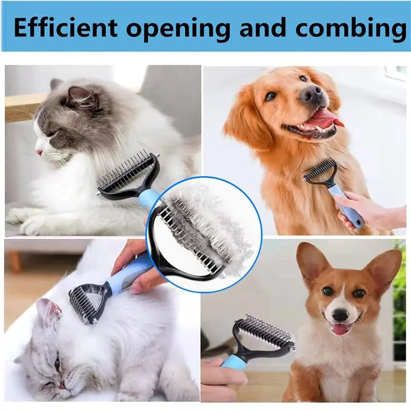 Pets Stainless Steel Grooming Brush Two-Sided Shedding and Dematting Undercoat Rake Comb 