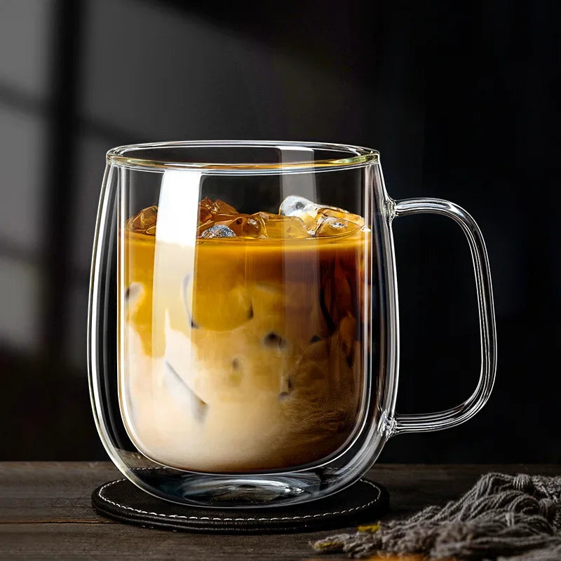 Heat-Resistant Borosilicate Double-Wall Transparent Glass Mug for Coffee, Tea or Hot Milk
