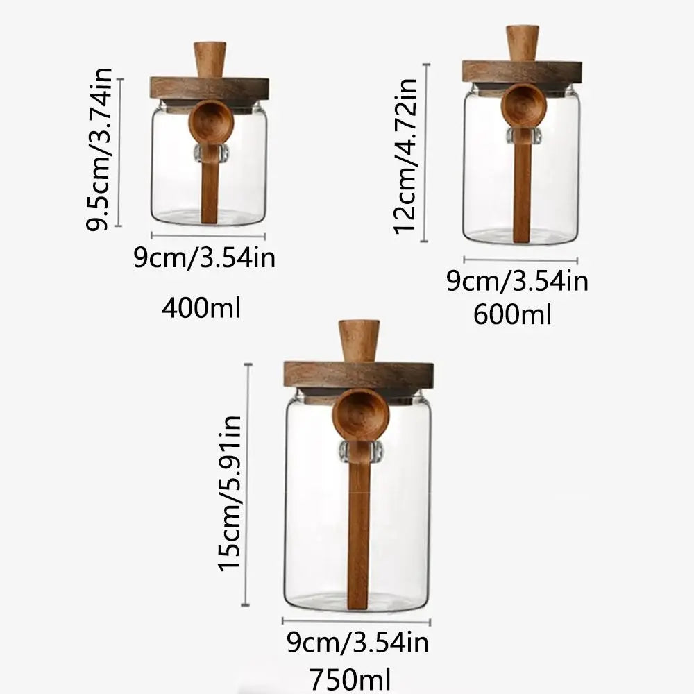Moisture-Proof Coffee Bean Storage Jar with Wooden Lid and Wood Spoon