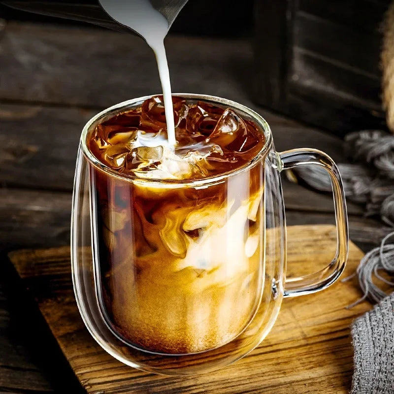 Heat-Resistant Borosilicate Double-Wall Transparent Glass Mug for Coffee, Tea or Hot Milk