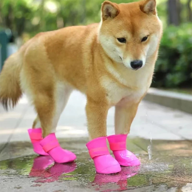 4 Waterproof Anti-Slip Pet Rain Boots – Durable Rubber Shoes for Outdoor Paw Protections