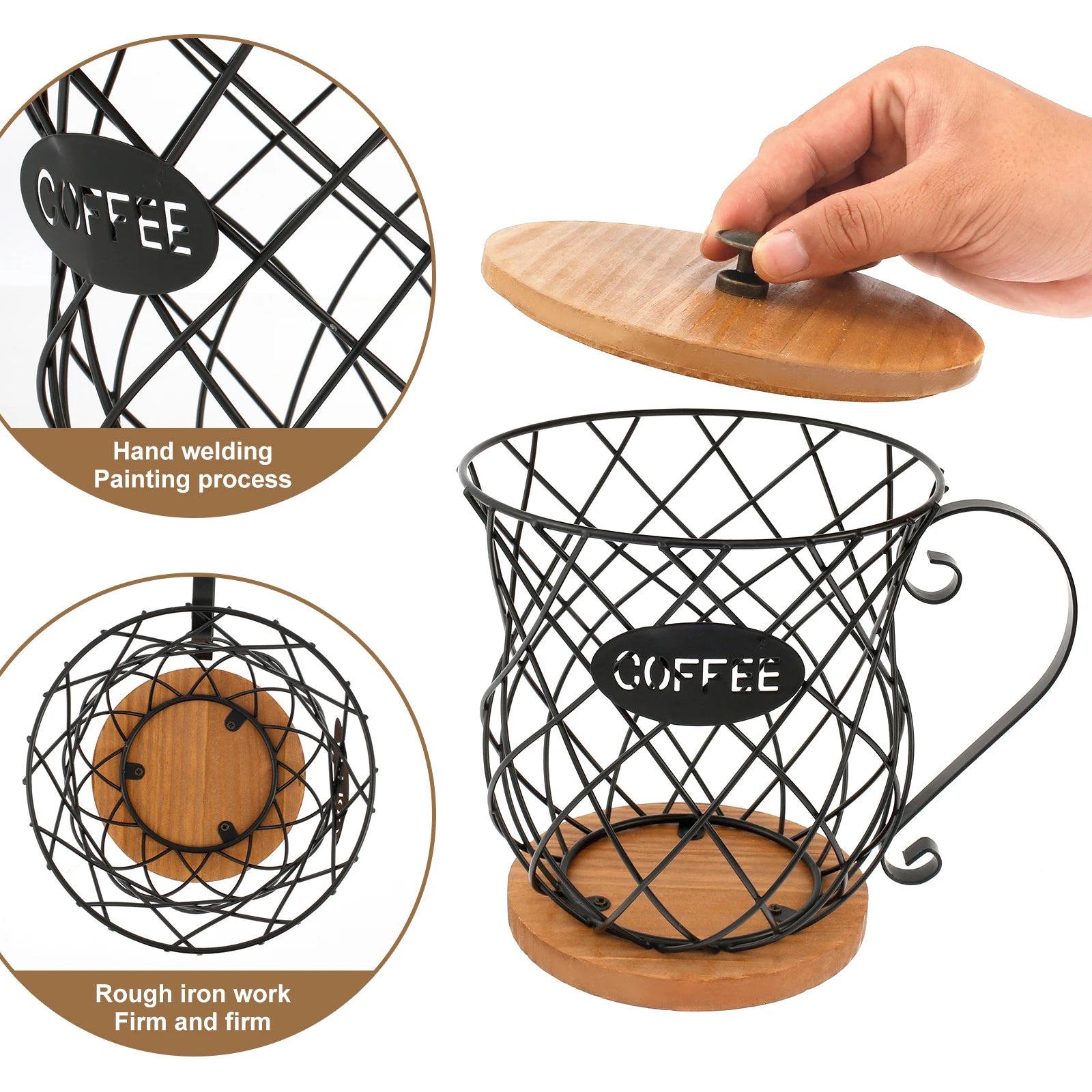 Stylish Cup Style Iron Coffee Pod Holder with Lid