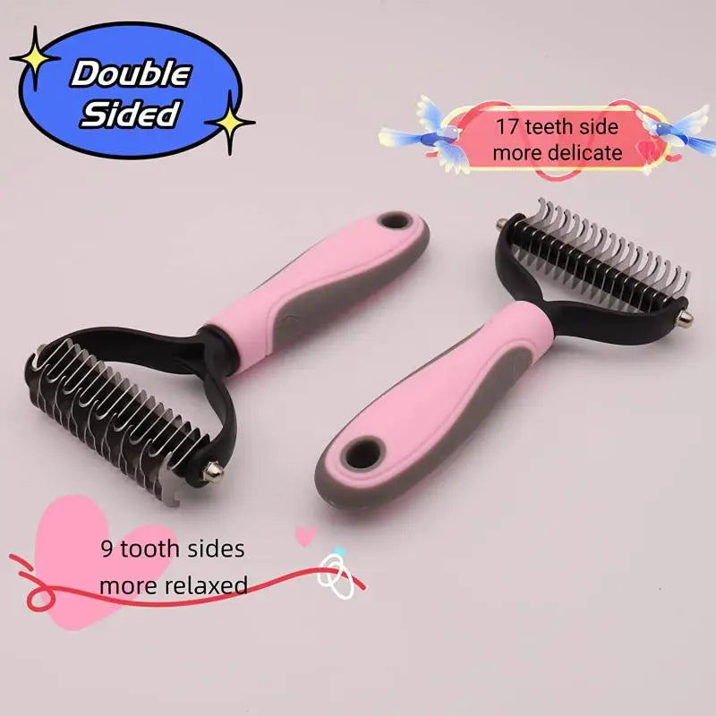 Pets Stainless Steel Grooming Brush Two-Sided Shedding and Dematting Undercoat Rake Comb 