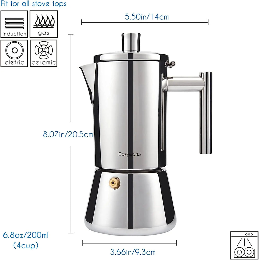 Stainless Steel Stovetop Espresso Maker - Induction Moka Pot