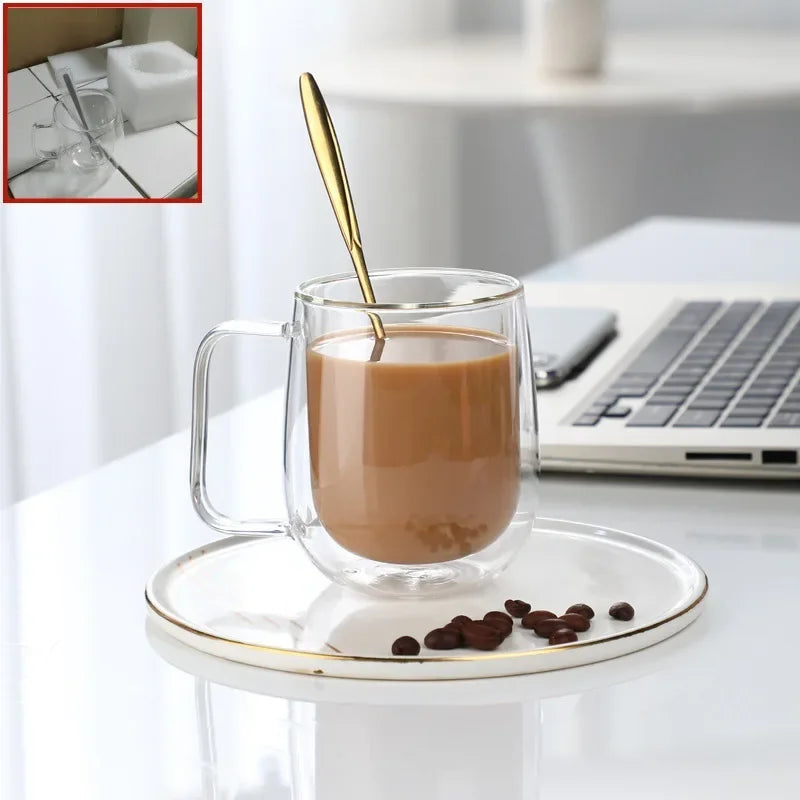 Heat-Resistant Borosilicate Double-Wall Transparent Glass Mug for Coffee, Tea or Hot Milk