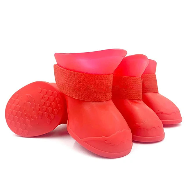 4 Waterproof Anti-Slip Pet Rain Boots – Durable Rubber Shoes for Outdoor Paw Protections
