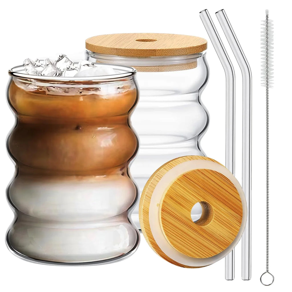 2Pcs Creative Glasses with Lids and Straw Cleaning Brush