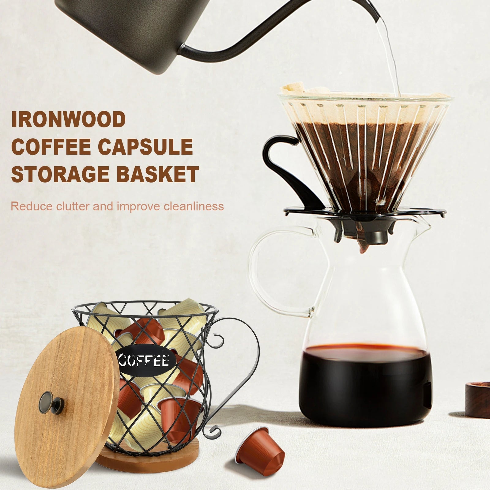 Stylish Cup Style Iron Coffee Pod Holder with Lid