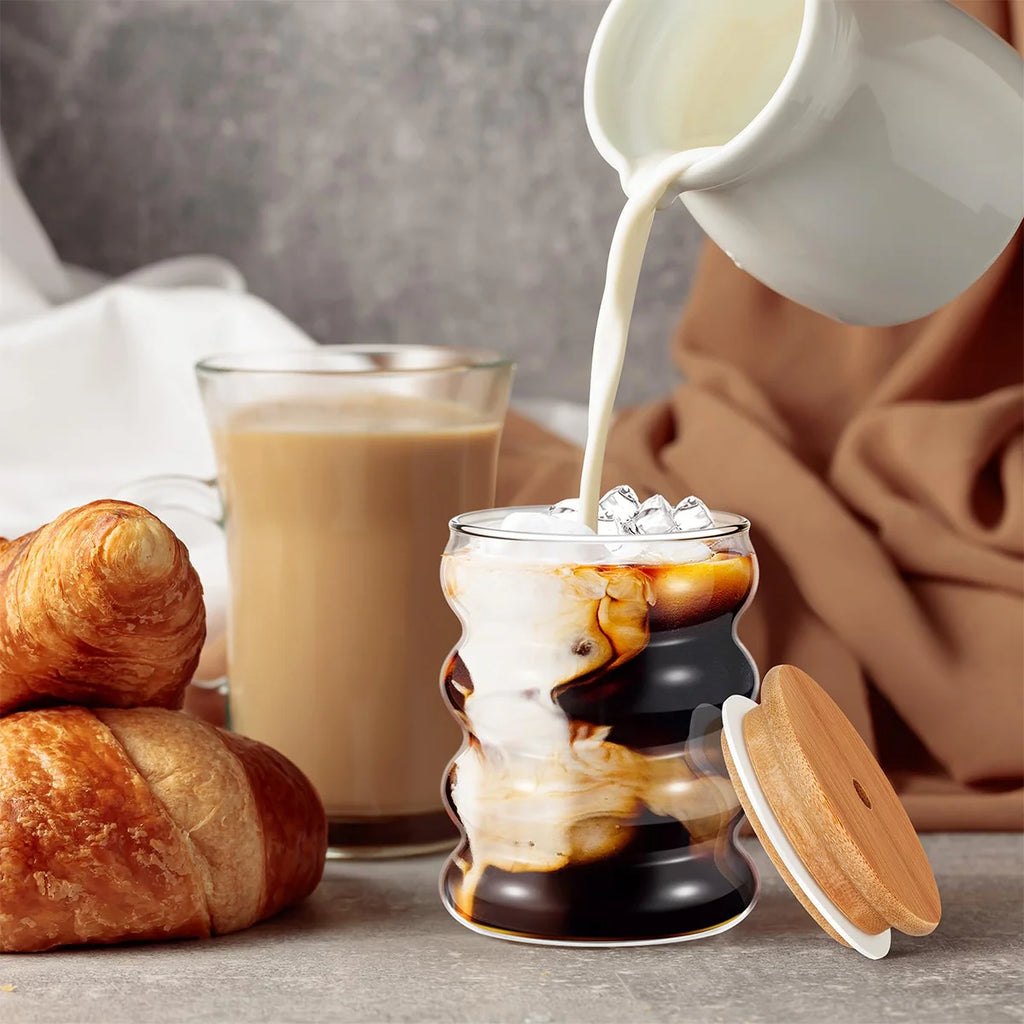 2Pcs Creative Glasses with Lids and Straw Cleaning Brush