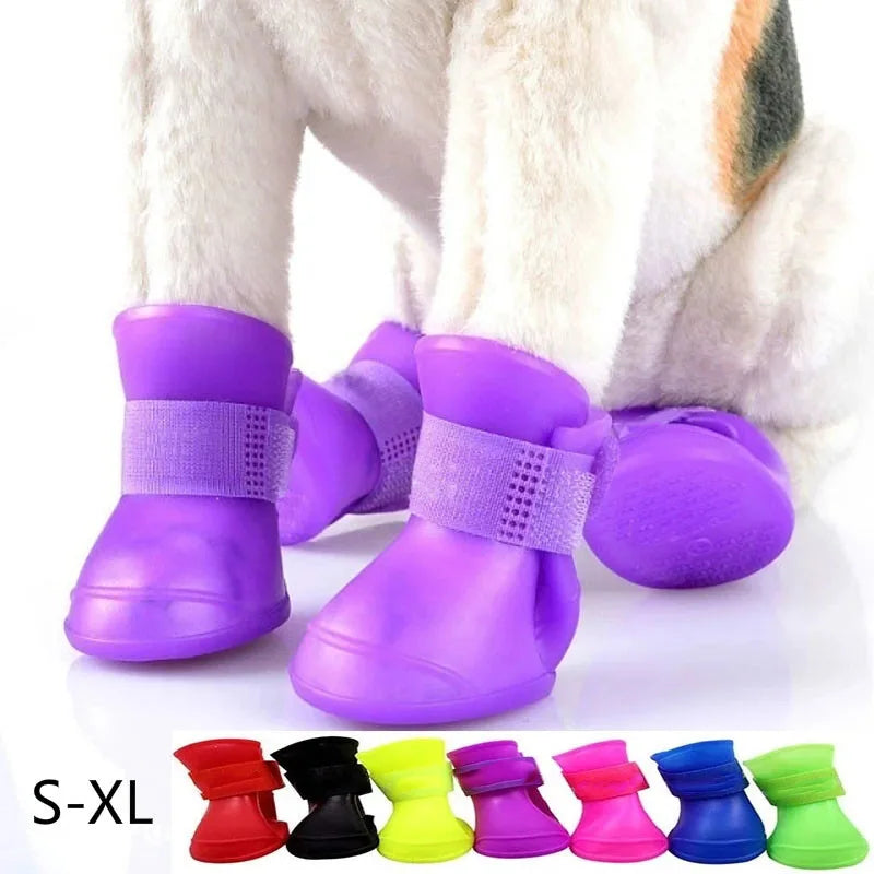 4 Waterproof Anti-Slip Pet Rain Boots – Durable Rubber Shoes for Outdoor Paw Protections