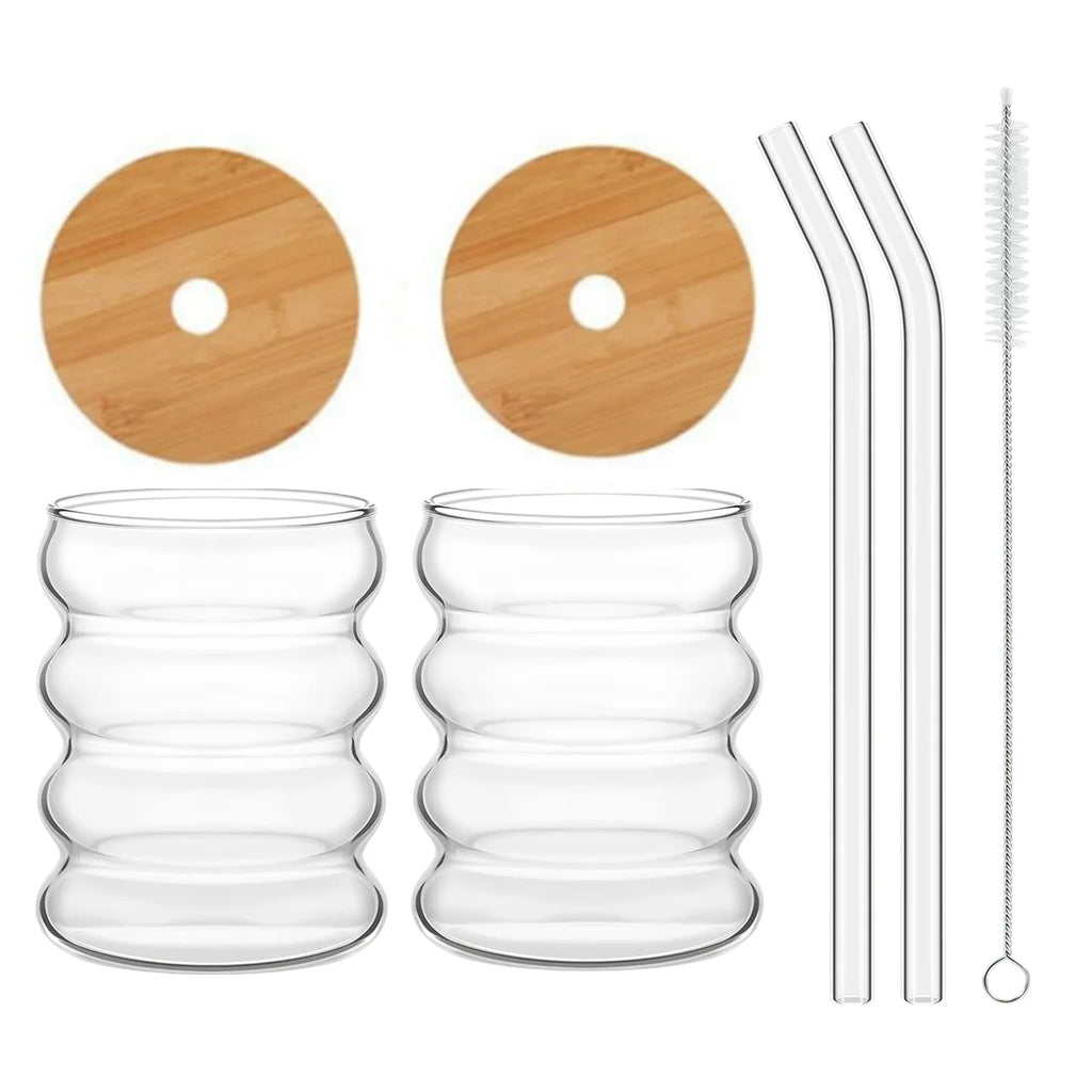 2Pcs Creative Glasses with Lids and Straw Cleaning Brush