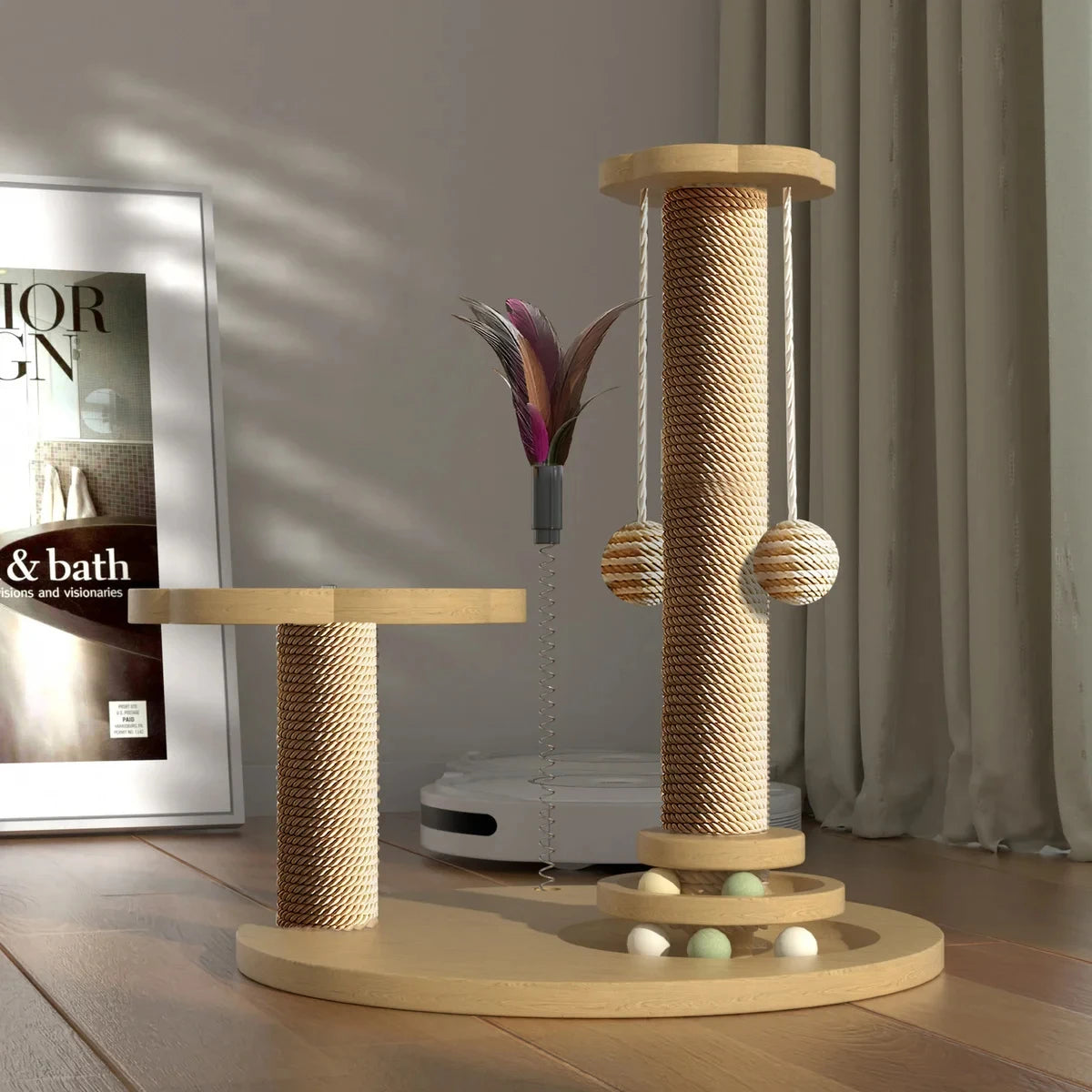 Stimulating Cat Toy with a Scratch Column