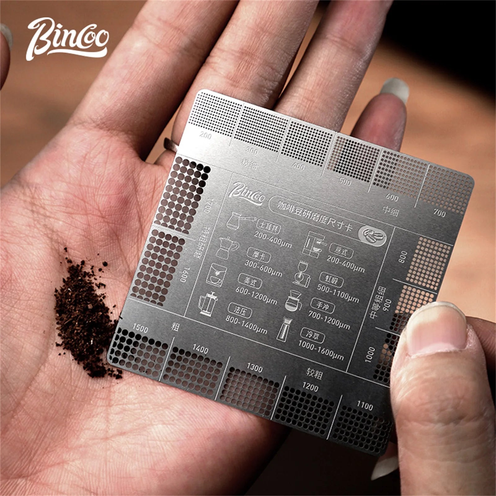 Stainless Steel Coffee Grind Size Reference Card – Precision Ruler Tool for Professional Bean Grinding