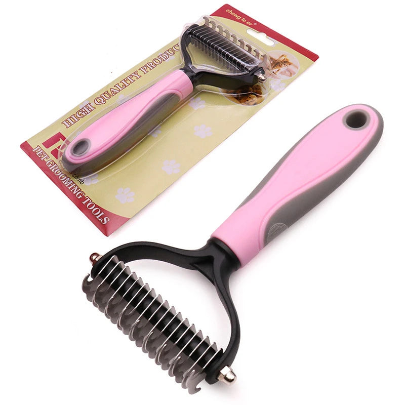 Pets Stainless Steel Grooming Brush Two-Sided Shedding and Dematting Undercoat Rake Comb 