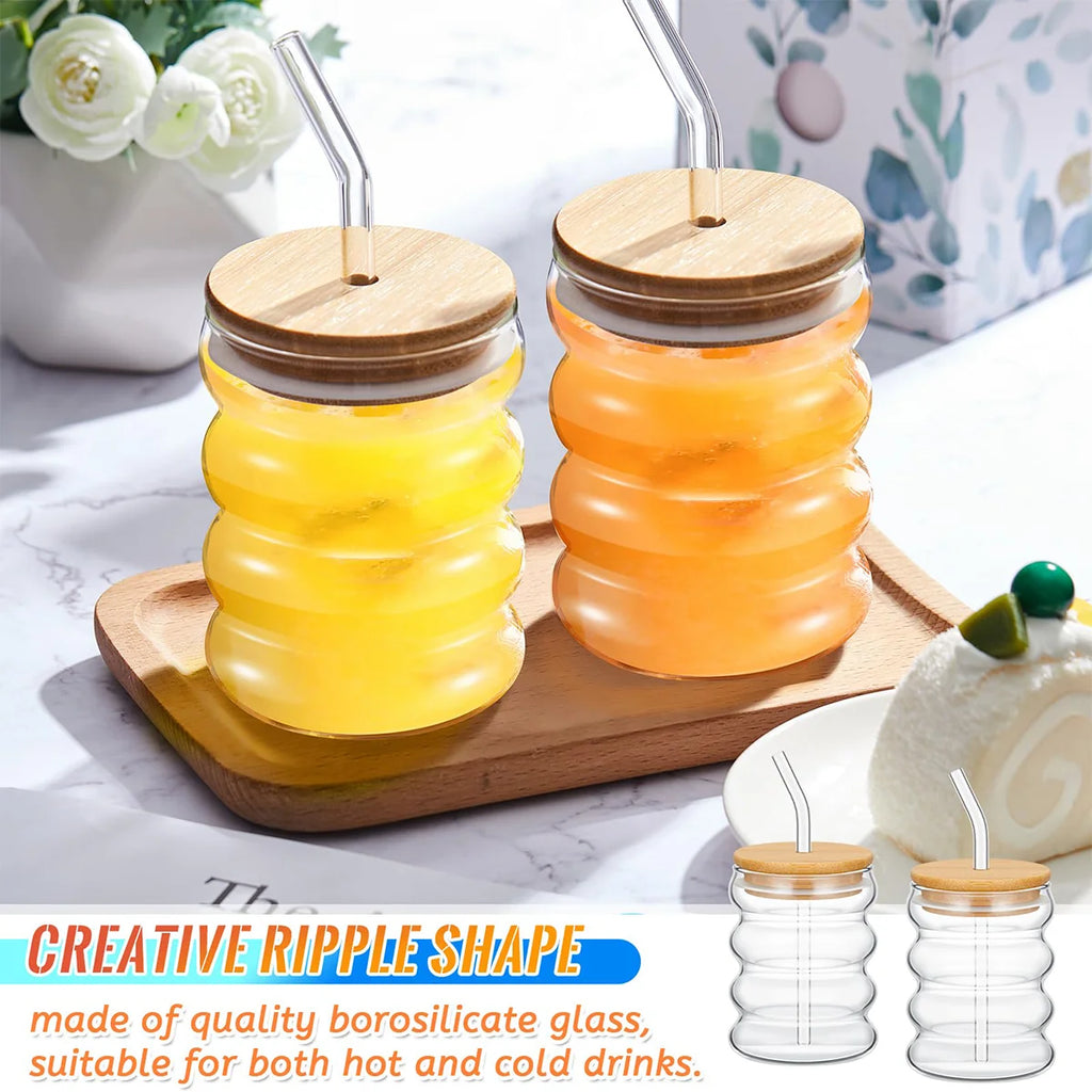 2Pcs Creative Glasses with Lids and Straw Cleaning Brush