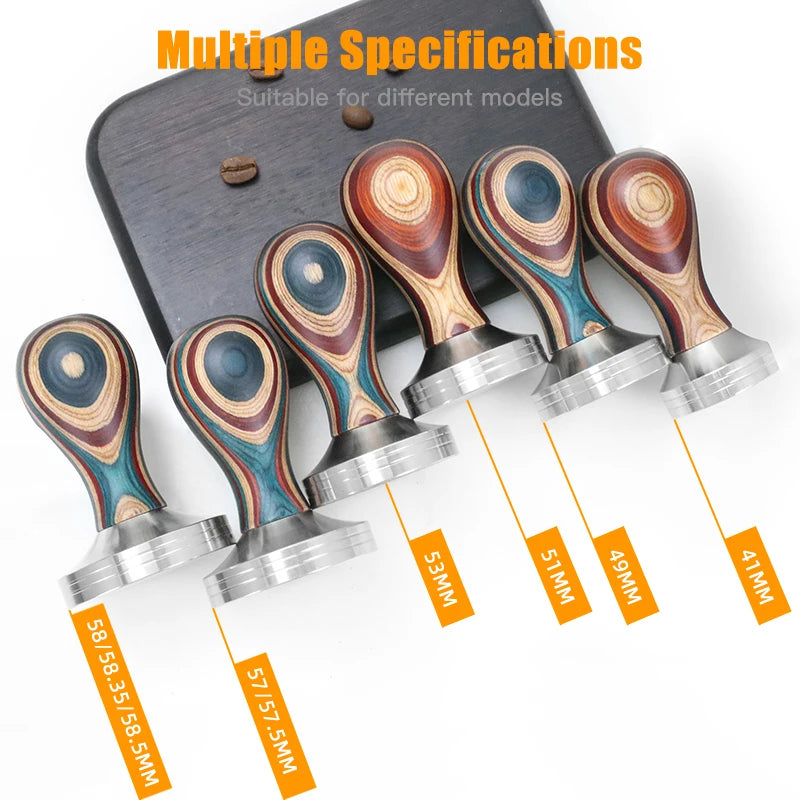 Colourful Stylish Premium Coffee Tamper – Stainless Steel & Wood - Multiple Sizes