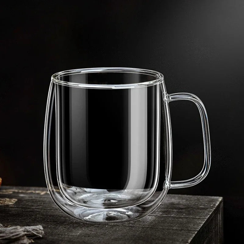 Heat-Resistant Borosilicate Double-Wall Transparent Glass Mug for Coffee, Tea or Hot Milk