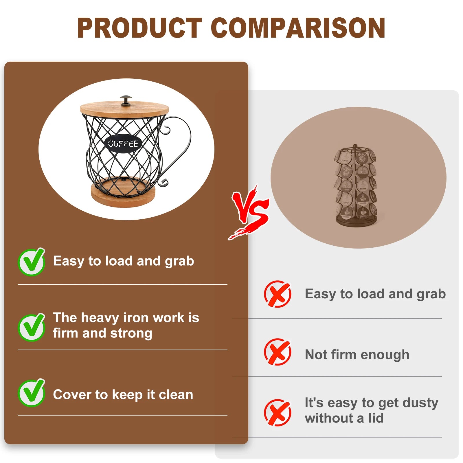 Stylish Cup Style Iron Coffee Pod Holder with Lid