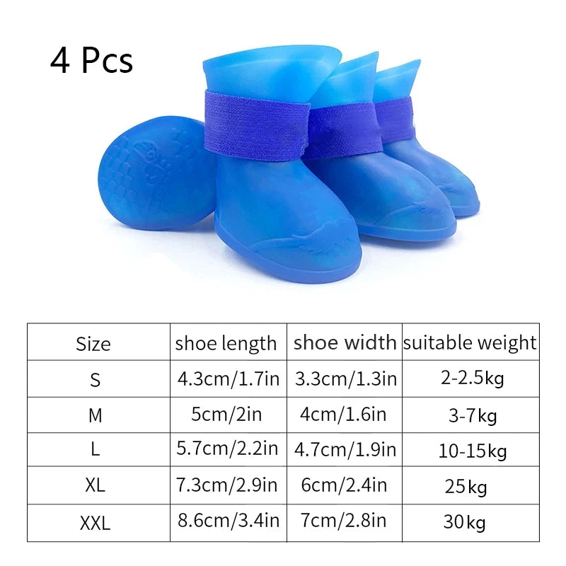 4 Waterproof Anti-Slip Pet Rain Boots – Durable Rubber Shoes for Outdoor Paw Protections