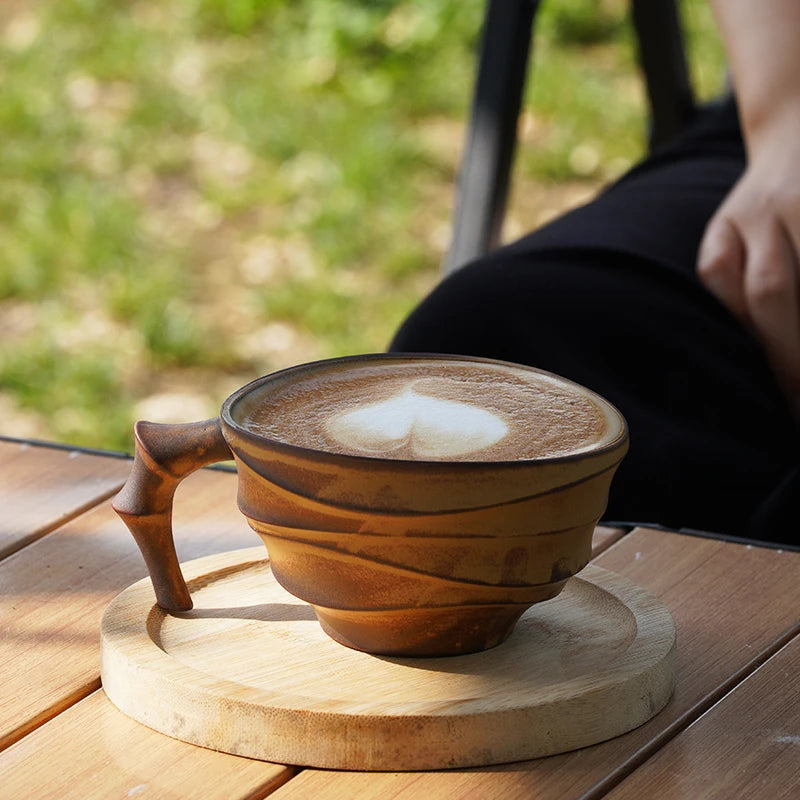 High End Vintage Bamboo Ceramic Coffee Mug