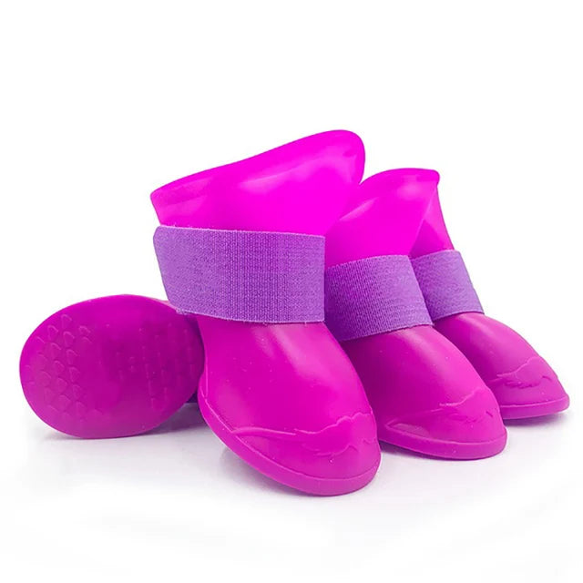 4 Waterproof Anti-Slip Pet Rain Boots – Durable Rubber Shoes for Outdoor Paw Protections