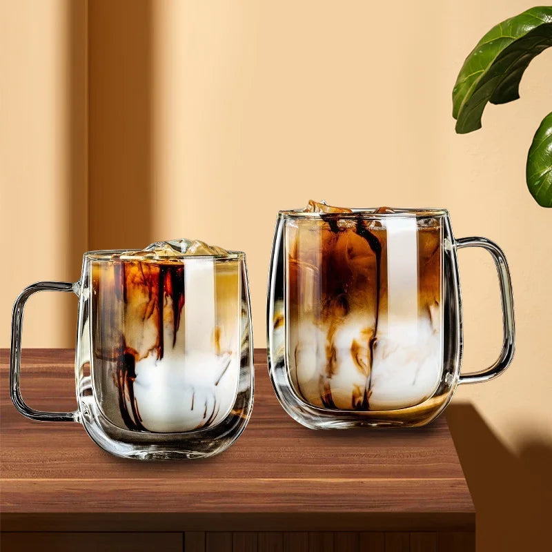 Heat-Resistant Borosilicate Double-Wall Transparent Glass Mug for Coffee, Tea or Hot Milk