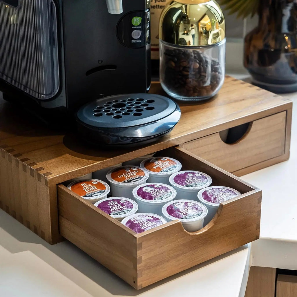 Quality Wooden Storage Drawers for Coffee Pods Holder -Can also Double as a Coffee Station